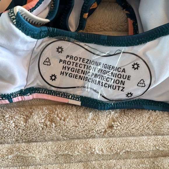 Brand New One Shoulder Swimsuit O-Ring Waist Bra Cup Green Tropical High Waist - Picture 13 of 14